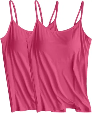 2 Pack Built in Bra Tank Tops for Women Seamless Workout Tops Sleeveless Exercise Yoga Shirts Running Athletic Tanks