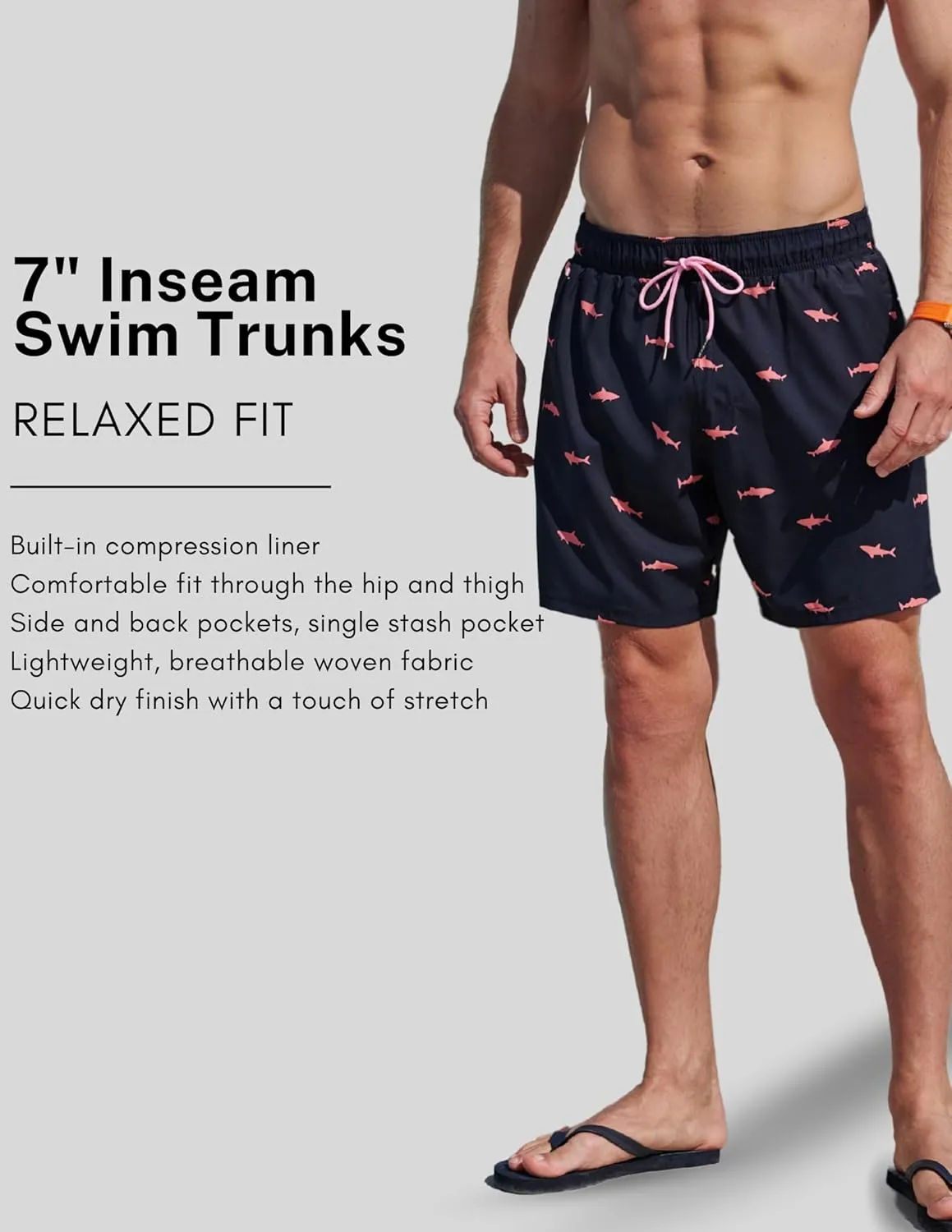 2 Pack: Men's 7" Swim Trunks with Compression Liner, Quick Dry Stretch Swimming Shorts Bathing Suits Swimwear