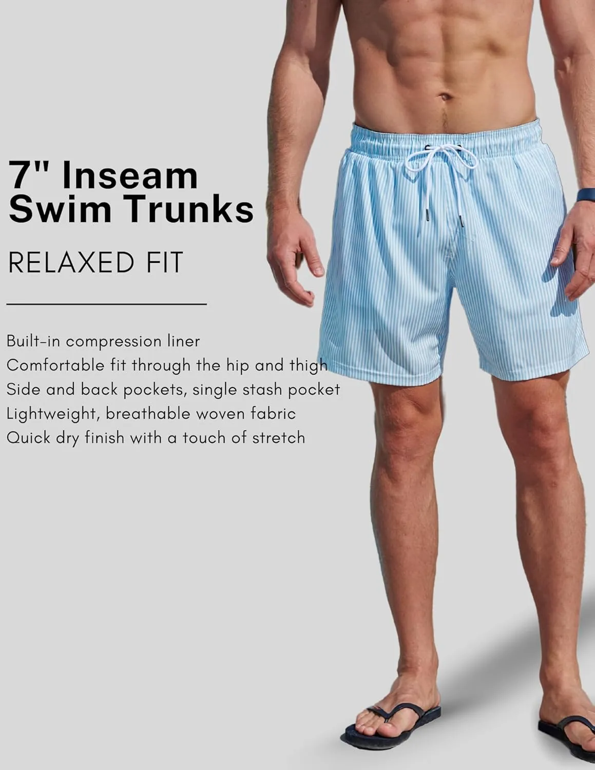 2 Pack: Men's 7" Swim Trunks with Compression Liner, Quick Dry Stretch Swimming Shorts Bathing Suits Swimwear