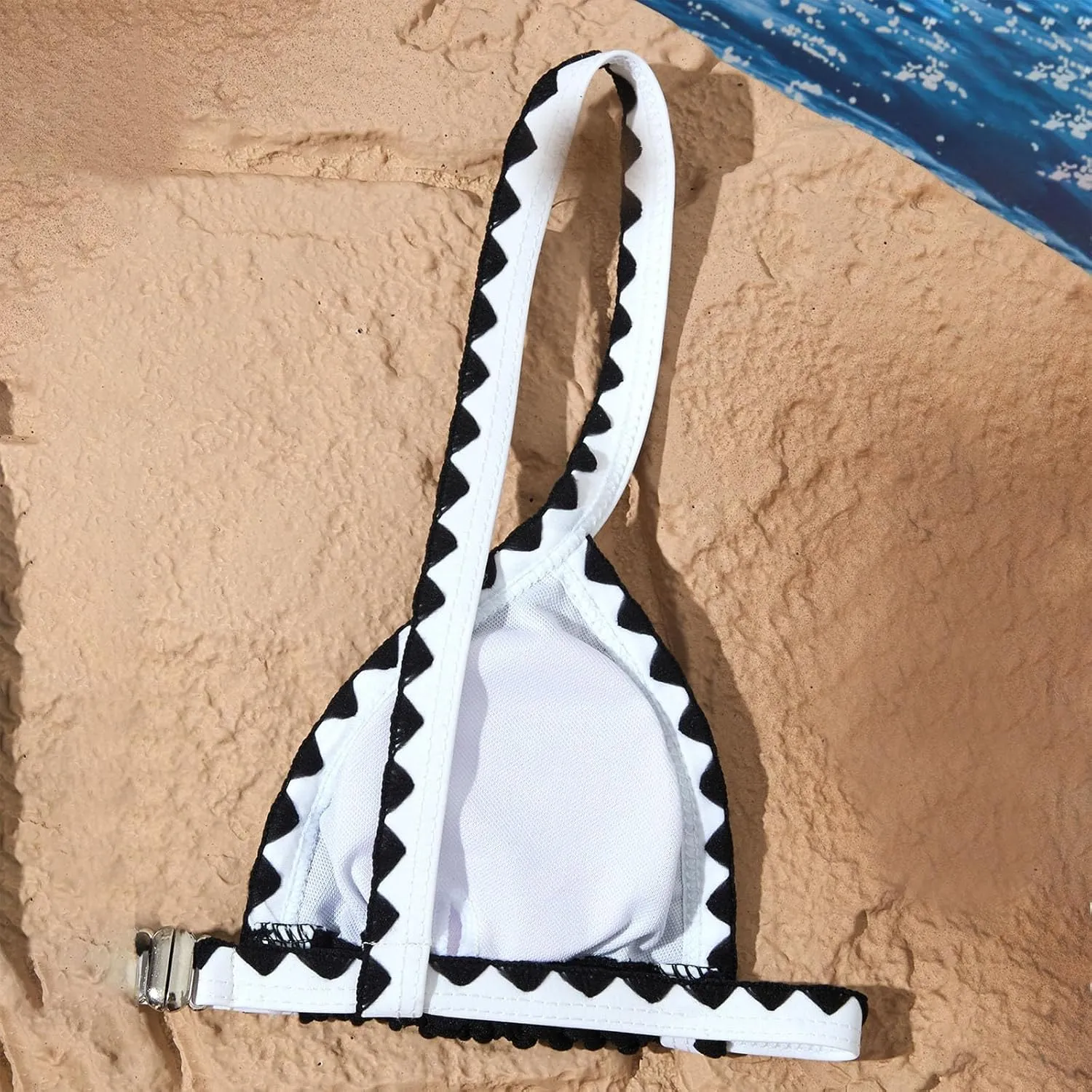 2 Piece Bikini Set High Leg Cut Double Triangle Halter Swimsuit Textured Backless Swimwear Printed Solid Color