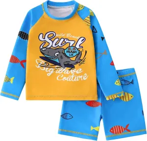 2-Piece Boys Dinosaur&Whale Swimsuit Set Long Sleeve Shirt   Trunks Toddler Swimming Suit Kids Rash Guards Bathing Suits