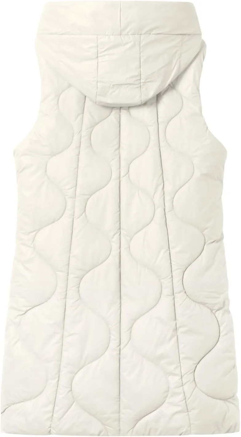 2024 Long Puffer Jacket Vest for Women Lightweight Warm Quilted Coat Fashion Zip Up Sleeveless Padded Coats with Pocket