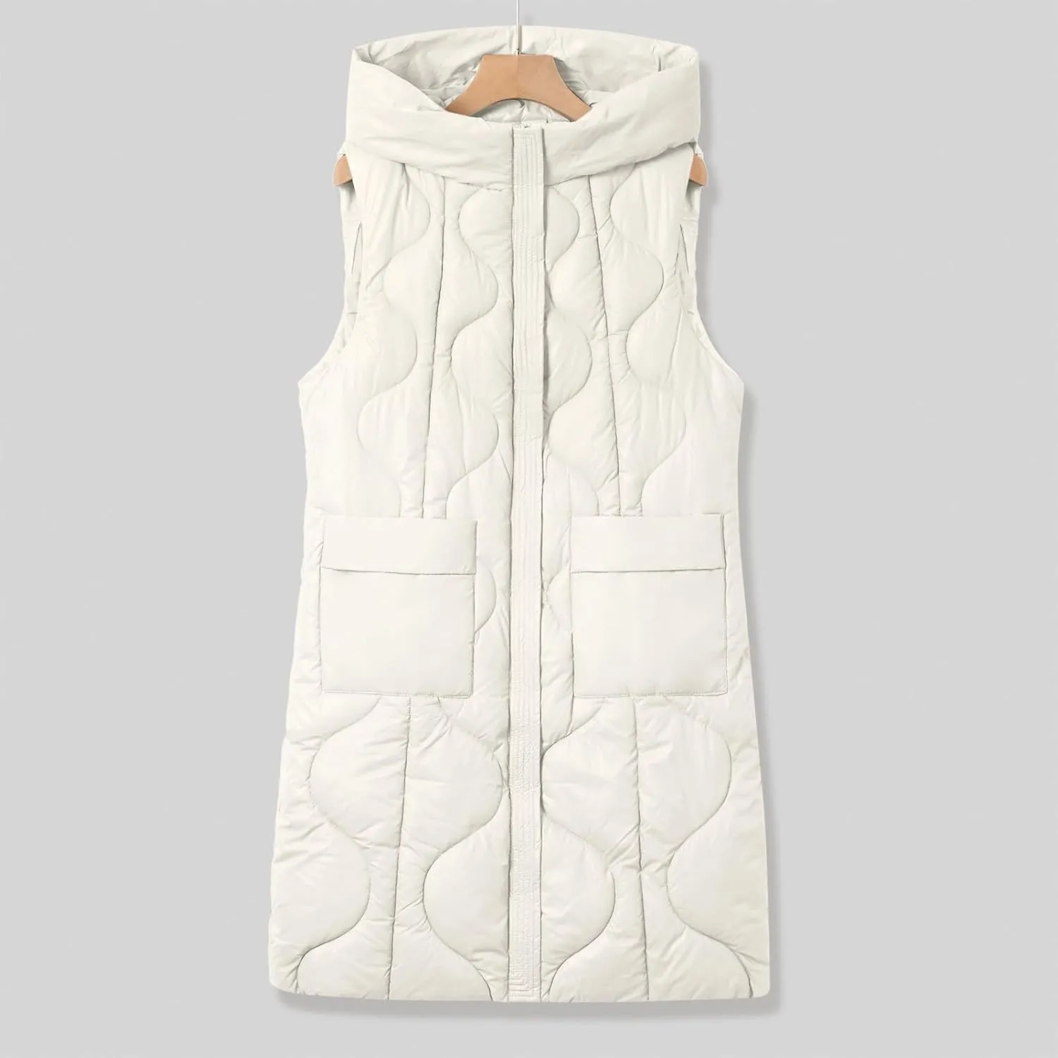 2024 Long Puffer Jacket Vest for Women Lightweight Warm Quilted Coat Fashion Zip Up Sleeveless Padded Coats with Pocket