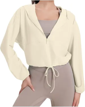 2025 UPF 50  Jackets for Women Long Sleeve Lightweight Quick Dry Summer Breathable Hoodies Half Zipper Lace Up Tees