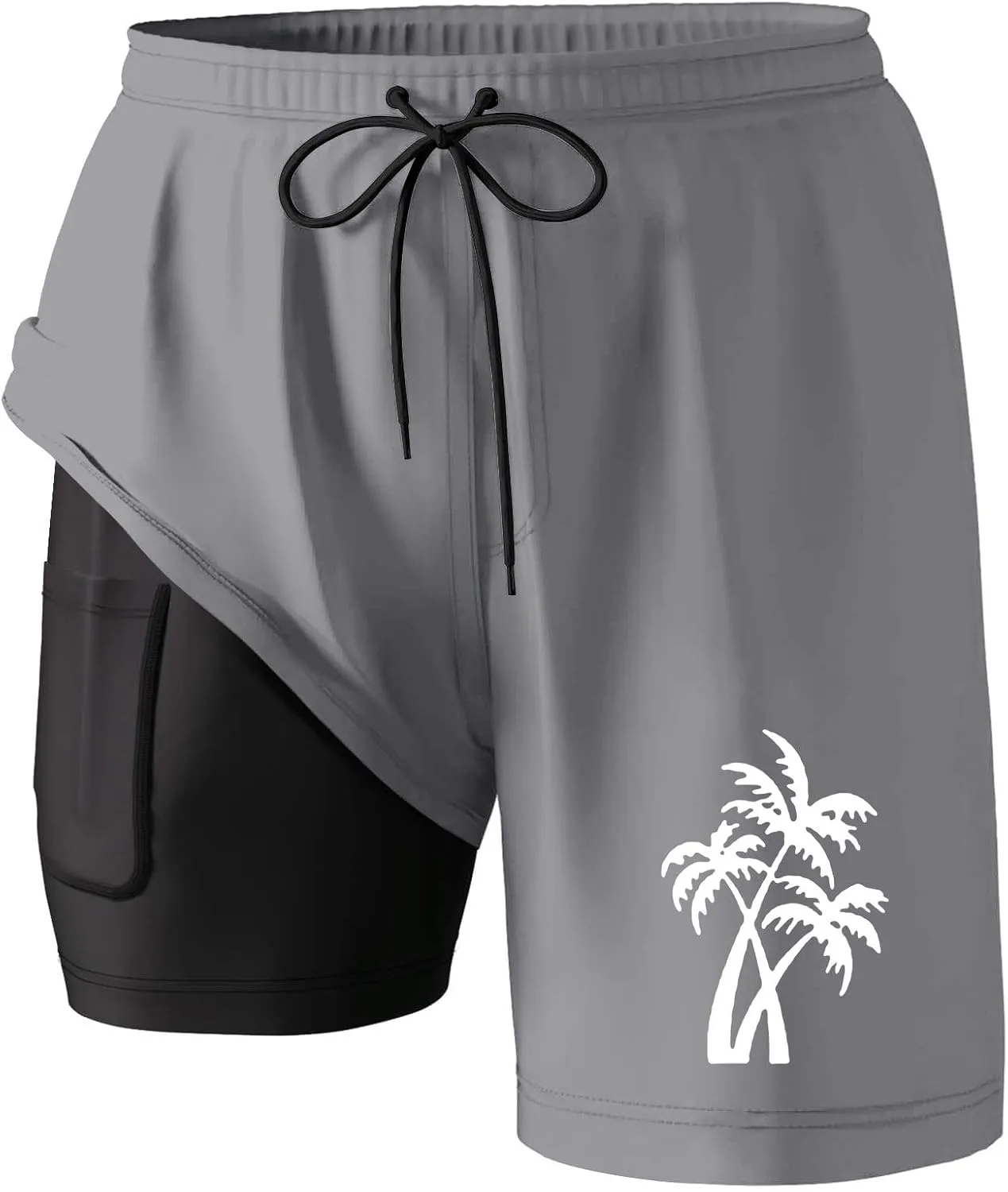 7 Inch Mens Swim Trunks with Compression Liner Board Shorts with Zippered Pocket Bathing Suit for Beach Vacation