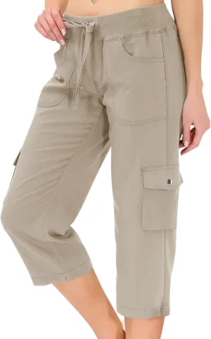 ADHOWBEW Women's Cargo Pants with Pockets Summer Baggy Casual Elastic Waist Lightweight Capri Pants Joggers