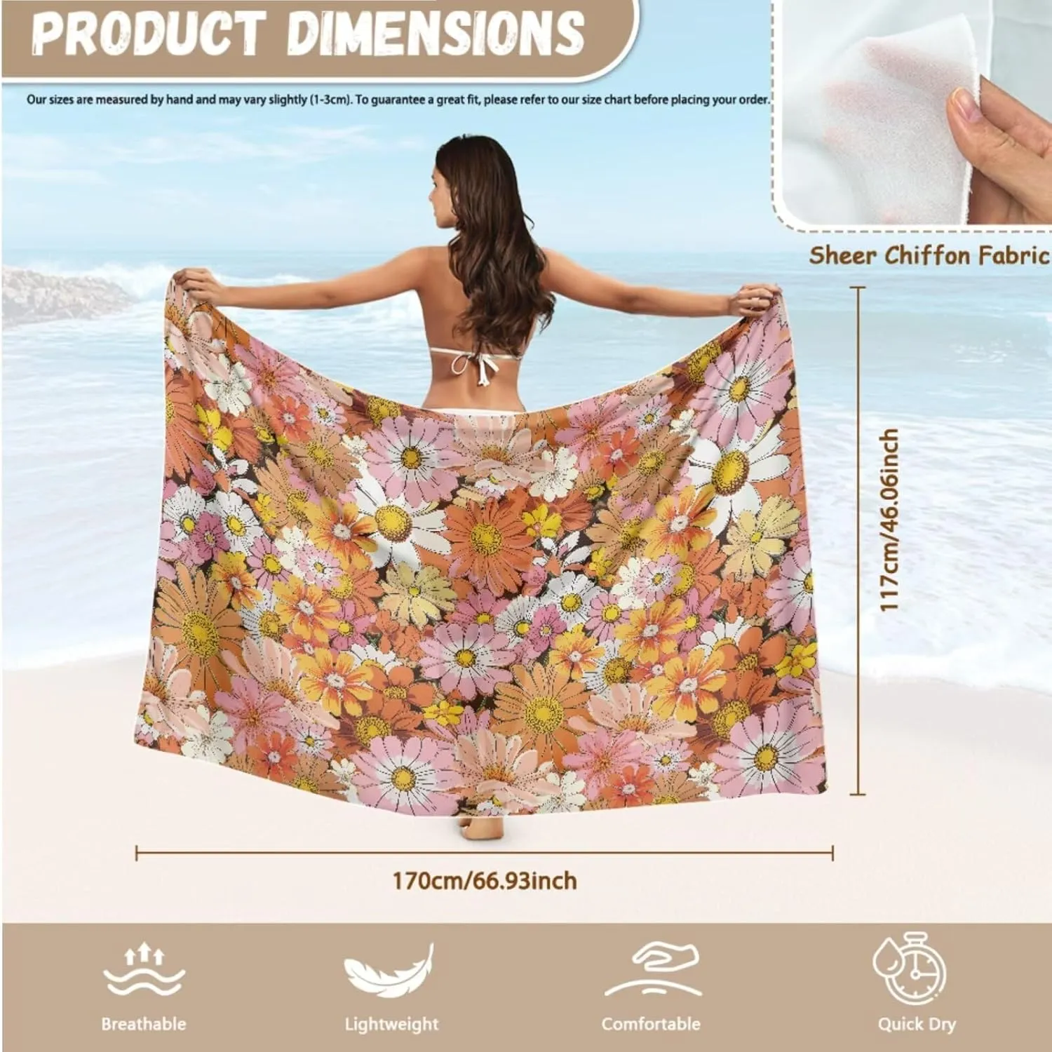 AFPANQZ Bikini & Sarong Set - Swimwear with Self-Tie Wrap Skirt, Sun Protective Quick Dry Swimwear for Hawaii Vacations