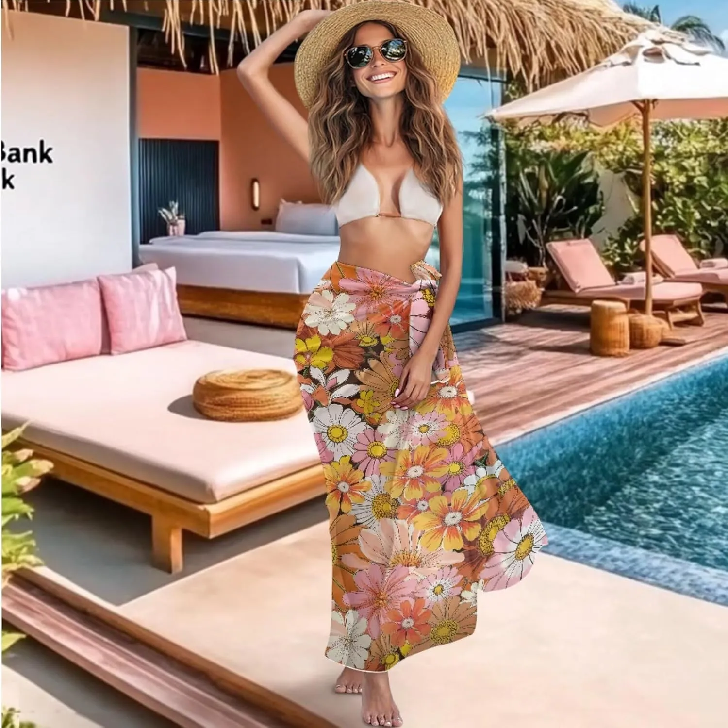 AFPANQZ Bikini & Sarong Set - Swimwear with Self-Tie Wrap Skirt, Sun Protective Quick Dry Swimwear for Hawaii Vacations