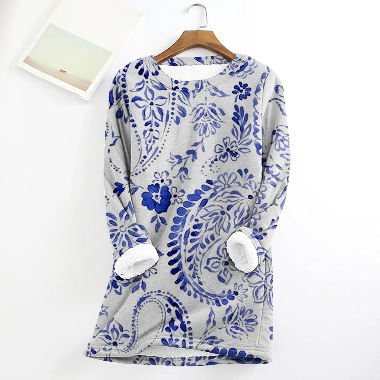 aihihe Sherpa Fleece Crewneck Sweatshirts Women 2024 Winter Warm Pullover Fleece Linend Thermal Long Sleeve Tops Loungewear