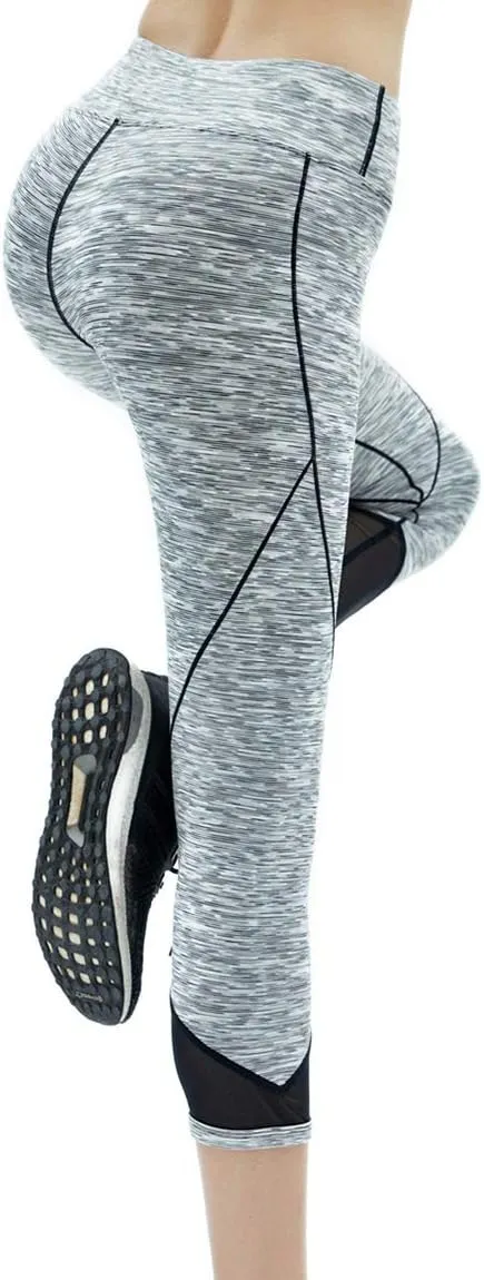 Akaeys Mesh Hip Push Up Capri Legging for Women High Waist Workout Running Gym Leggings