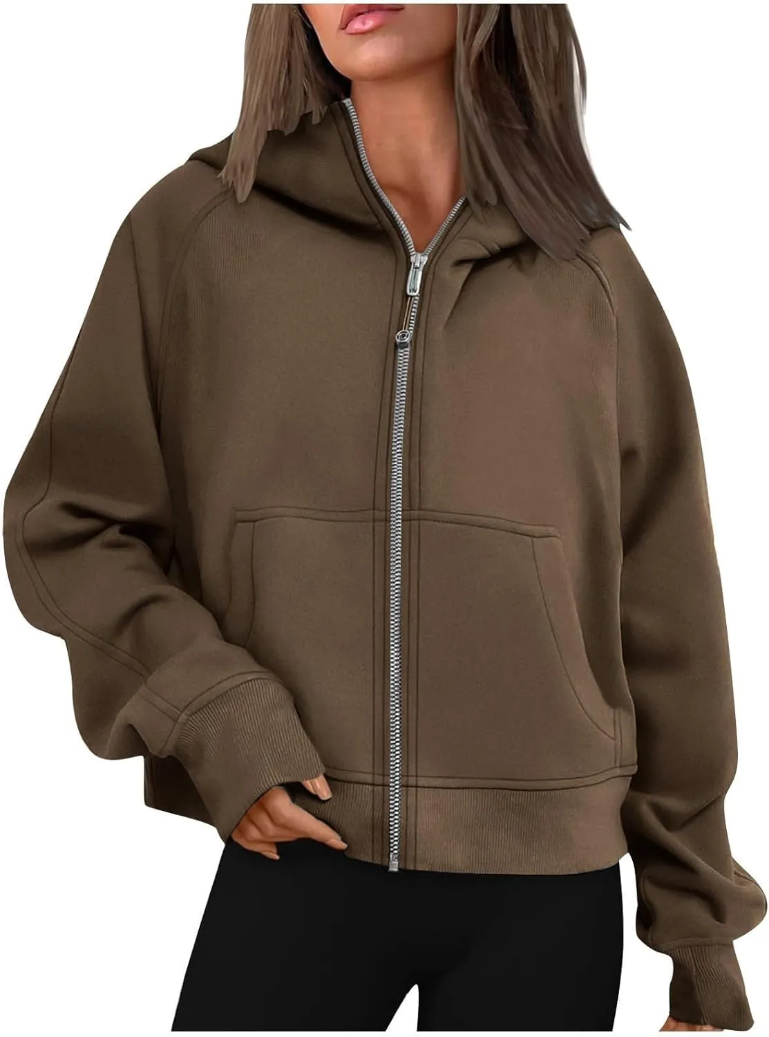 Akklian Womens Full Zip Up Cropped Hoodies Fleece Oversized Sweatshirt Fashion Jackets Coat Y2K Fall Preppy Teen Girl Clothes