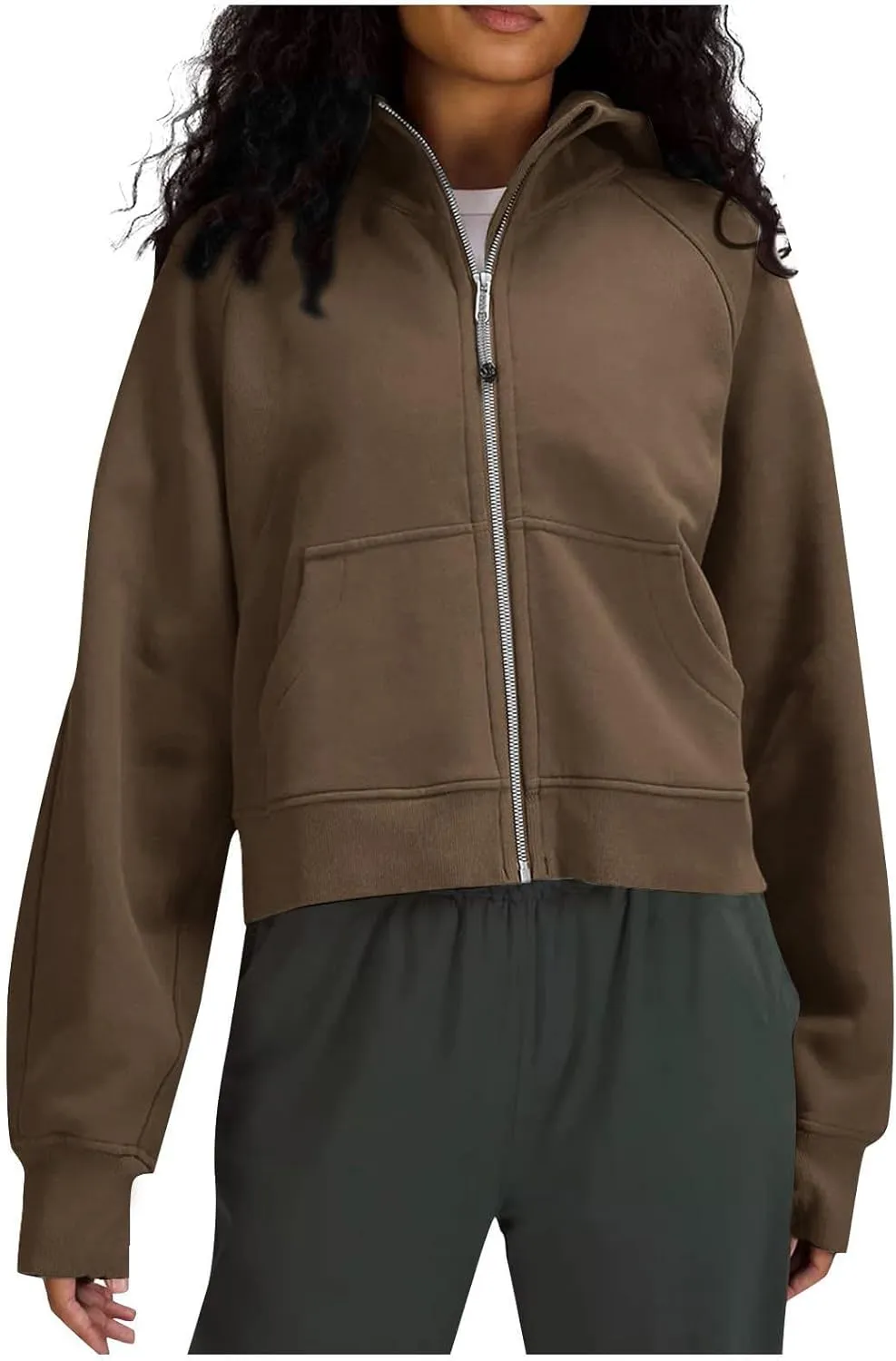 Akklian Womens Full Zip Up Cropped Hoodies Fleece Oversized Sweatshirt Fashion Jackets Coat Y2K Fall Preppy Teen Girl Clothes