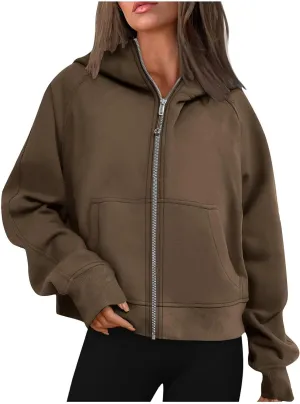 Akklian Womens Full Zip Up Cropped Hoodies Fleece Oversized Sweatshirt Fashion Jackets Coat Y2K Fall Preppy Teen Girl Clothes