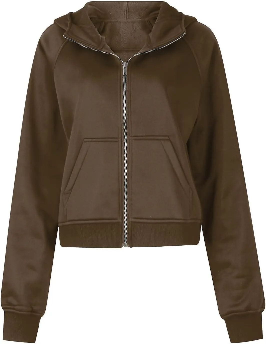 Akklian Womens Full Zip Up Cropped Hoodies Fleece Oversized Sweatshirt Fashion Jackets Coat Y2K Fall Preppy Teen Girl Clothes