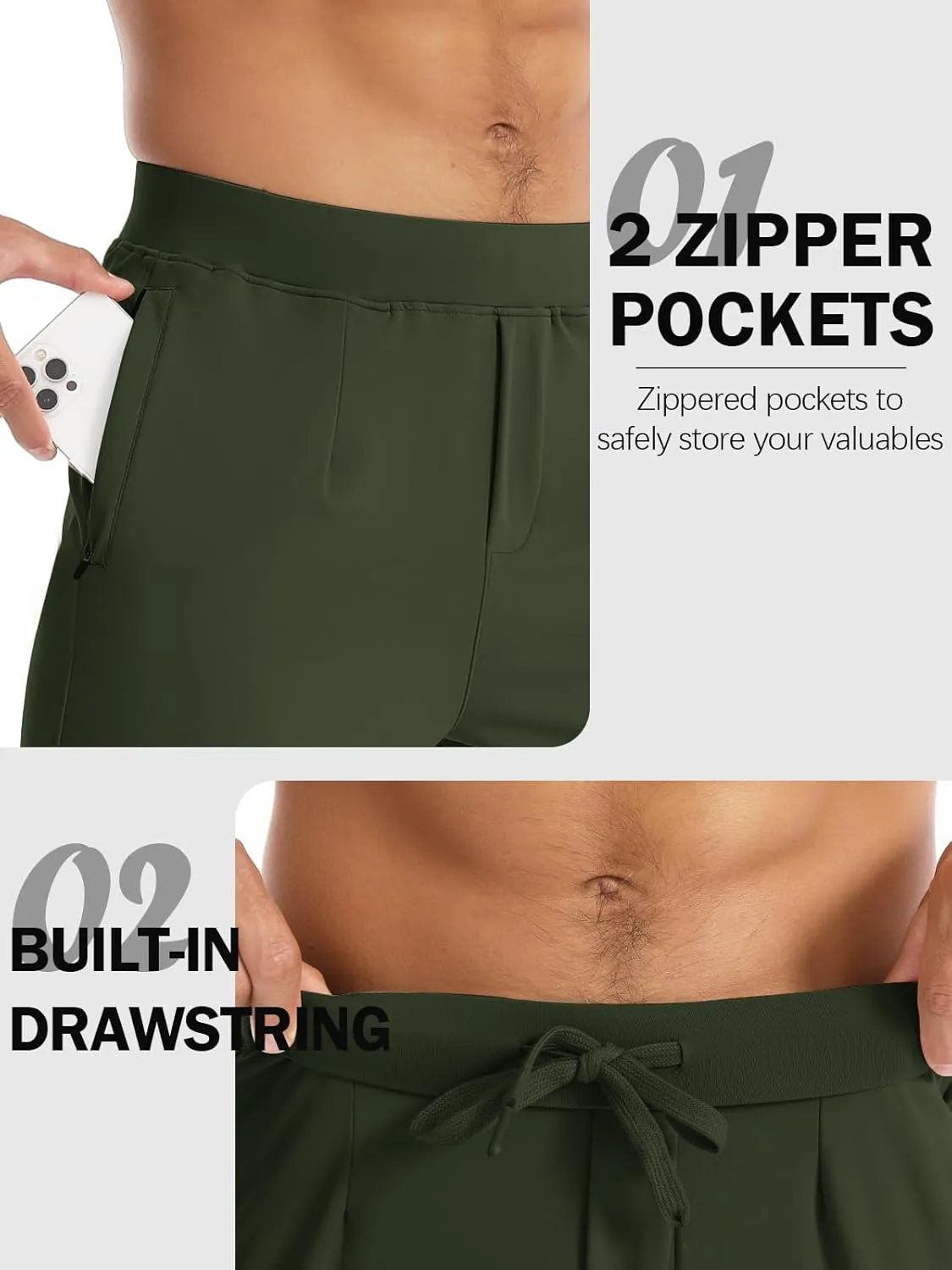 Aolesy Men's Joggers Sweatpants with Zipper Pockets Lightweight Stretch Athletic Gym Pants for Workout, Running, Golf
