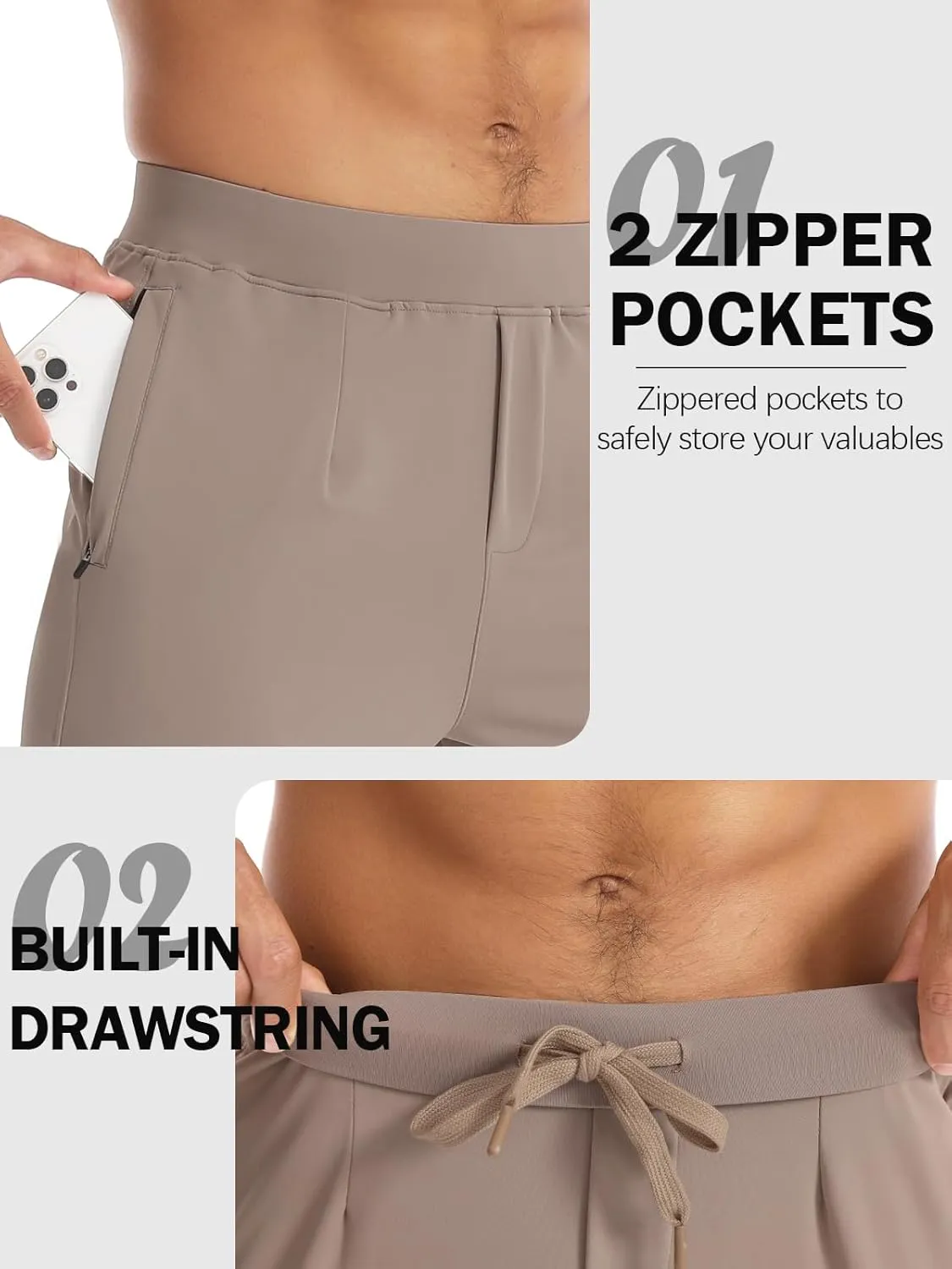 Aolesy Men's Joggers Sweatpants with Zipper Pockets Lightweight Stretch Athletic Gym Pants for Workout, Running, Golf