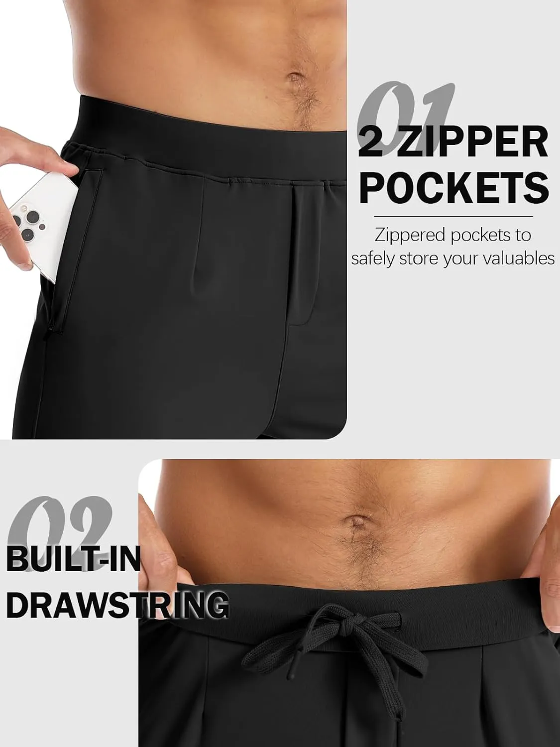 Aolesy Men's Joggers Sweatpants with Zipper Pockets Lightweight Stretch Athletic Gym Pants for Workout, Running, Golf