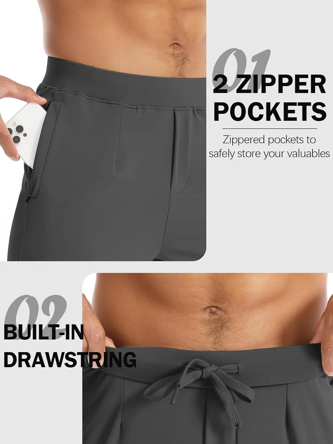 Aolesy Men's Joggers Sweatpants with Zipper Pockets Lightweight Stretch Athletic Gym Pants for Workout, Running, Golf