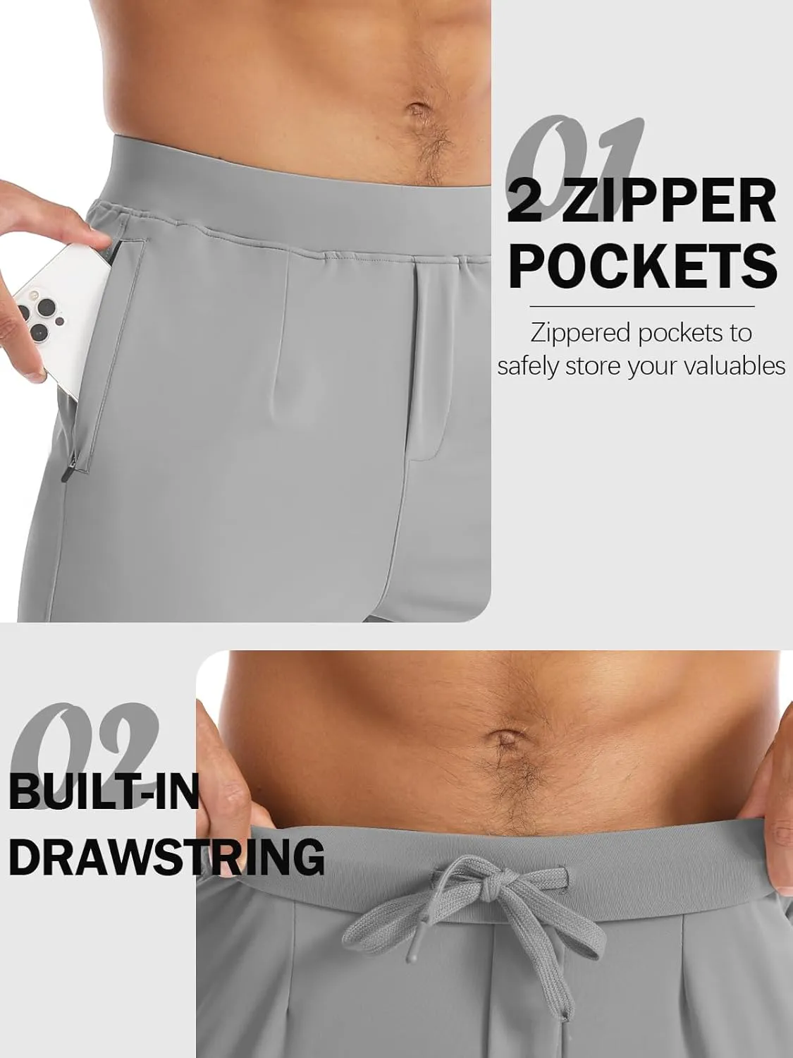 Aolesy Men's Joggers Sweatpants with Zipper Pockets Lightweight Stretch Athletic Gym Pants for Workout, Running, Golf