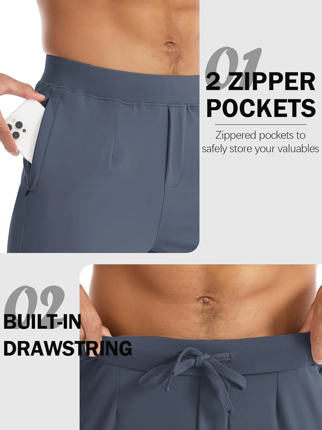Aolesy Men's Joggers Sweatpants with Zipper Pockets Lightweight Stretch Athletic Gym Pants for Workout, Running, Golf