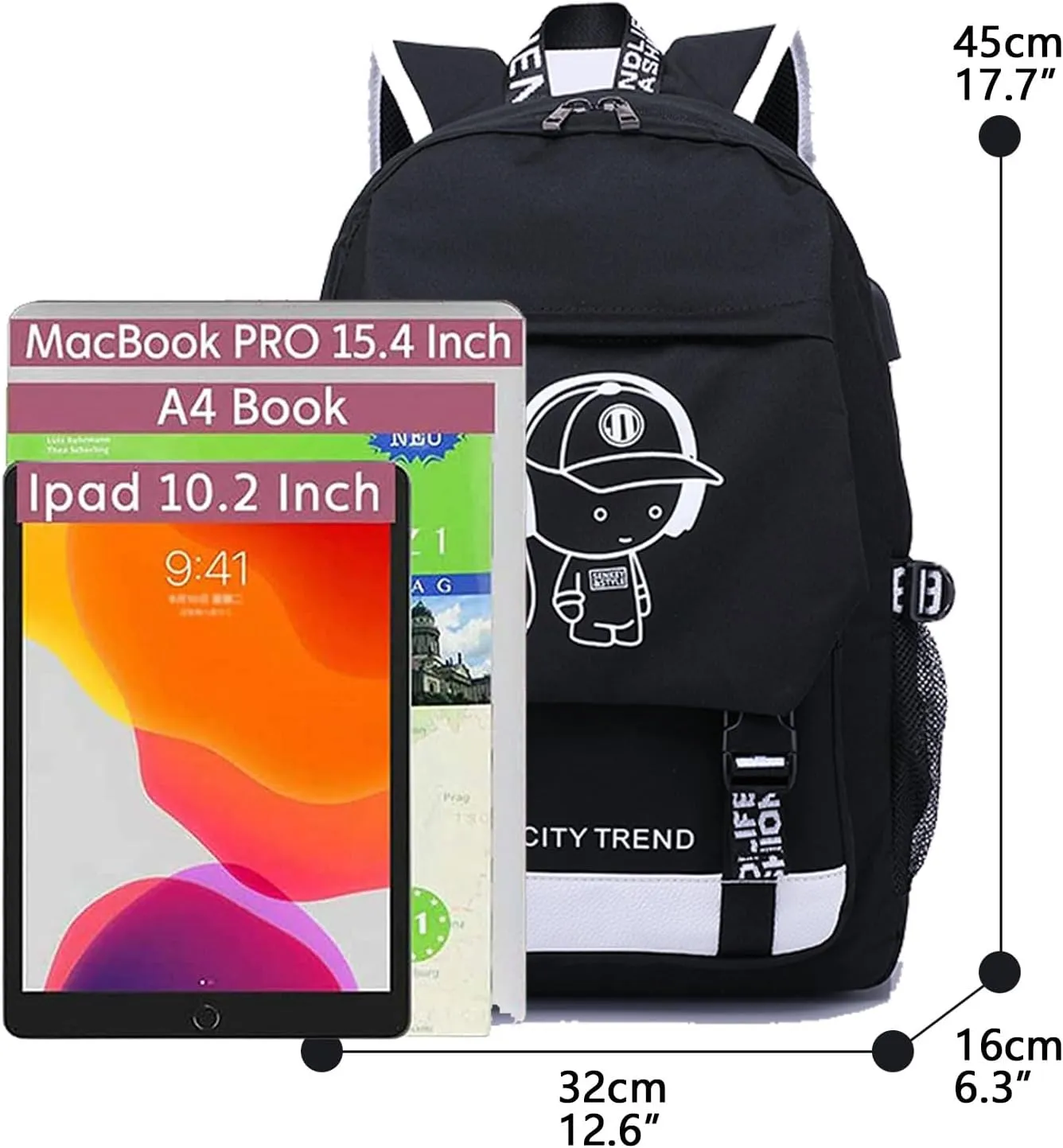 Asge Large Teens School Backpacks Waterproof Nylon Football Printing for 8-15 Years Boys & Girls