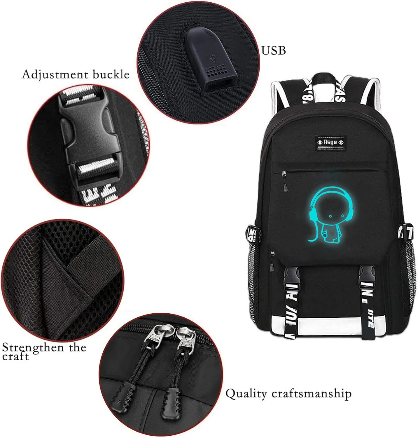 Asge Large Teens School Backpacks Waterproof Nylon Football Printing for 8-15 Years Boys & Girls