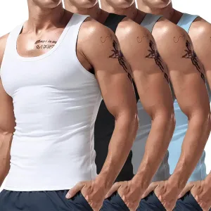 Athletic Tank Tops for Men Stretchy Cotton Summer Fitness Exercise Sleeveless Vest Casual Outdoor Running Tops 4Pack
