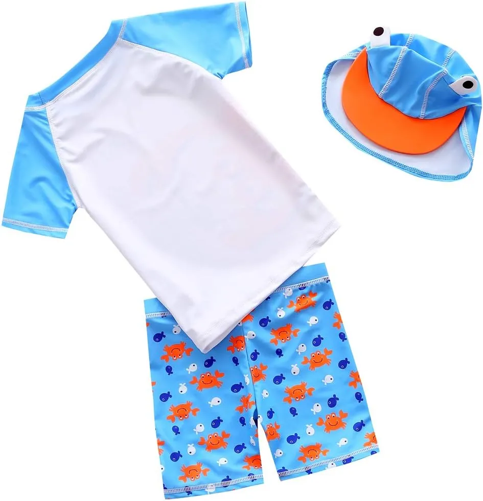 Baby Toddler Boys Two Pieces Swimsuit Set Swimwear Dinosaur Bathing Suit Rash Guards with Hat UPF 50 