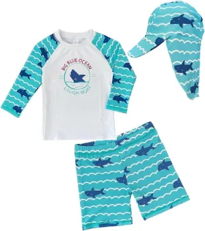 Baby Toddler Boys Two Pieces Swimsuit Set Swimwear Dinosaur Bathing Suit Rash Guards with Hat UPF 50 