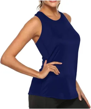 Backless Tank Tops for Women Sleeveless Quick Dry Summer Workout Athletic Running Shirts Loose Stretch Muscle Tank Yoga Shirt