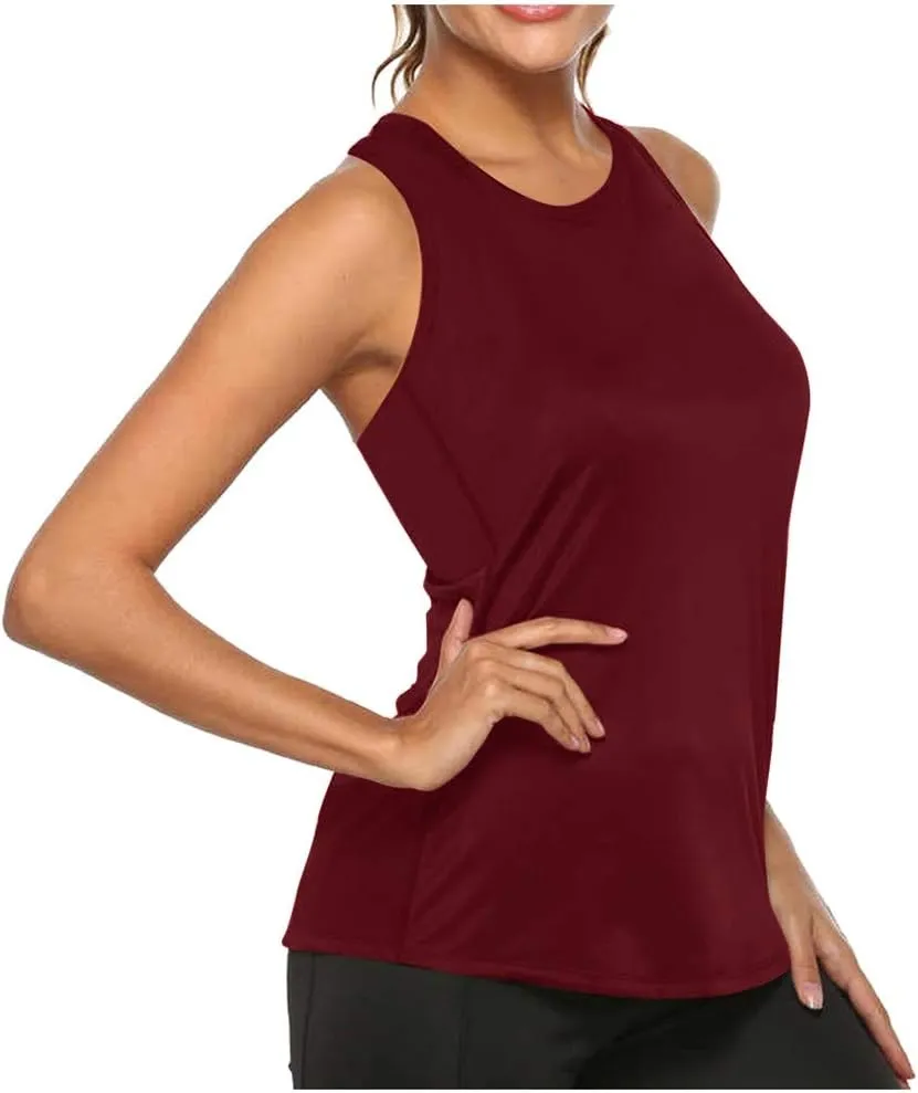 Backless Tank Tops for Women Sleeveless Quick Dry Summer Workout Athletic Running Shirts Loose Stretch Muscle Tank Yoga Shirt
