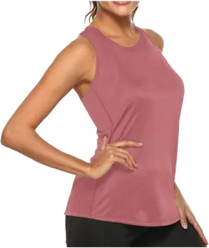 Backless Tank Tops for Women Sleeveless Quick Dry Summer Workout Athletic Running Shirts Loose Stretch Muscle Tank Yoga Shirt