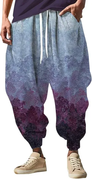 Baggy Wide Leg Pants Print Fashion Street Feel Casual Sweatpants Cargo Hippih Loose Fit Trousers Mens Harem Pants
