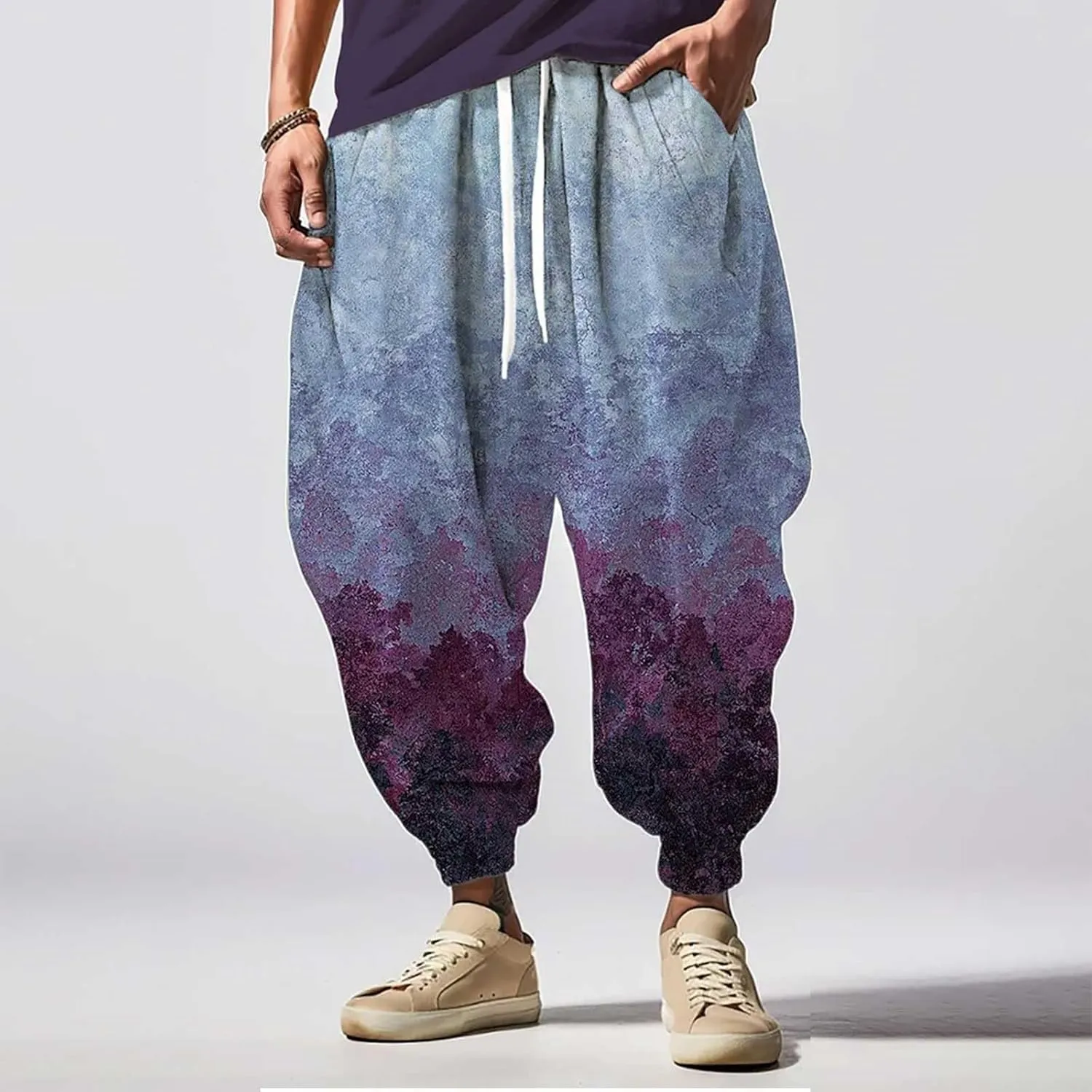 Baggy Wide Leg Pants Print Fashion Street Feel Casual Sweatpants Cargo Hippih Loose Fit Trousers Mens Harem Pants