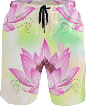 Beautiful Pink Lotus Flower Men's Swim Trunks Funny Quick Dry Elastic Waist Surf Board Swimming Shorts S