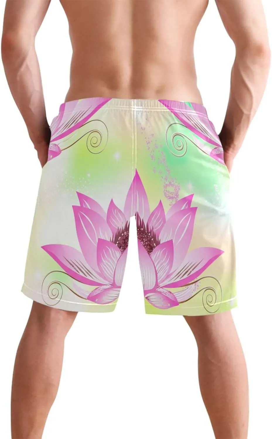 Beautiful Pink Lotus Flower Men's Swim Trunks Funny Quick Dry Elastic Waist Surf Board Swimming Shorts S
