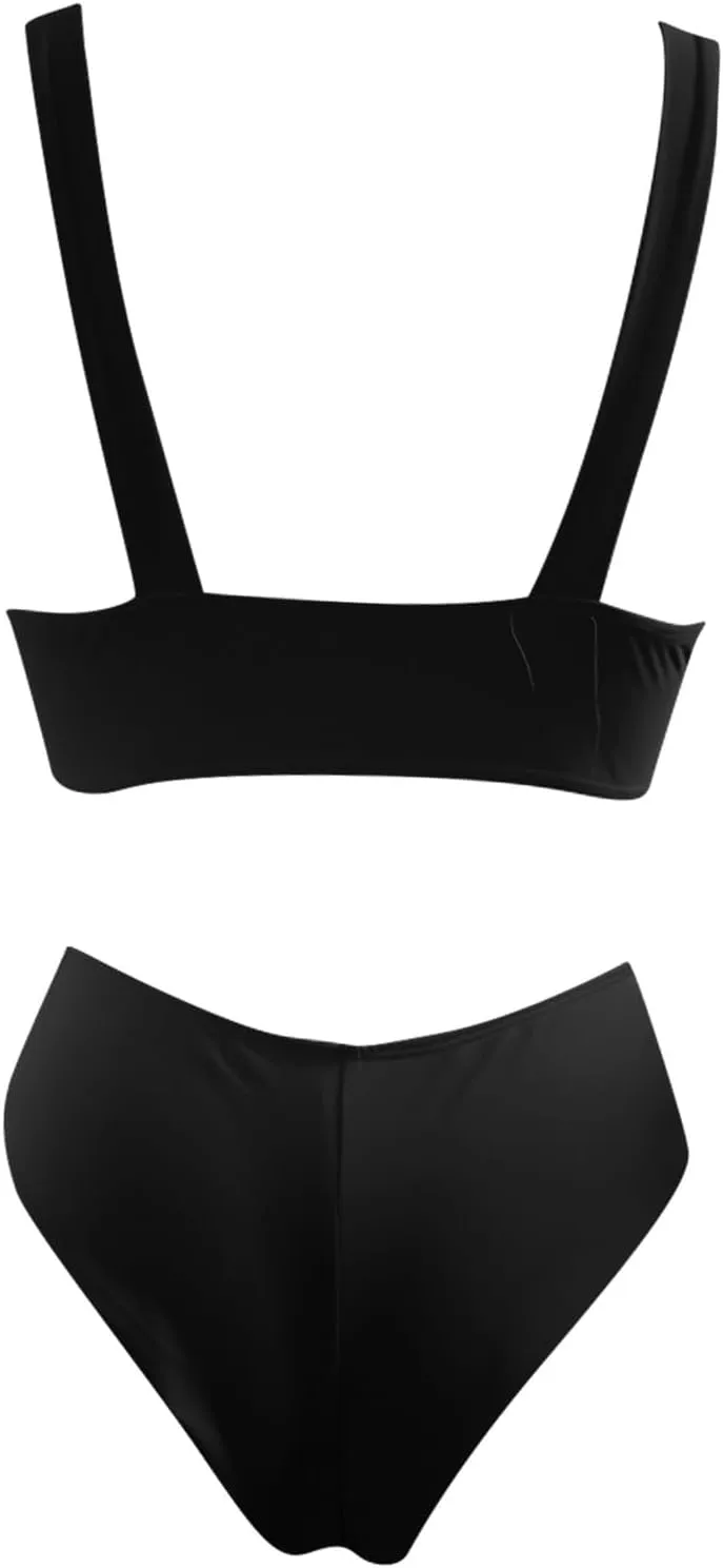 Bikini Set for Women Bathing Suit High Waisted 2024 Summer Beach Scalloped V Neck Two Pieces Swimsuits