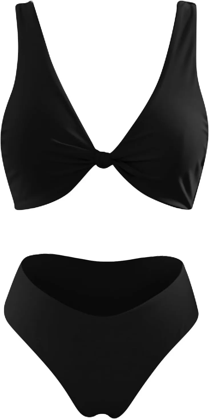 Bikini Set for Women Bathing Suit High Waisted 2024 Summer Beach Scalloped V Neck Two Pieces Swimsuits