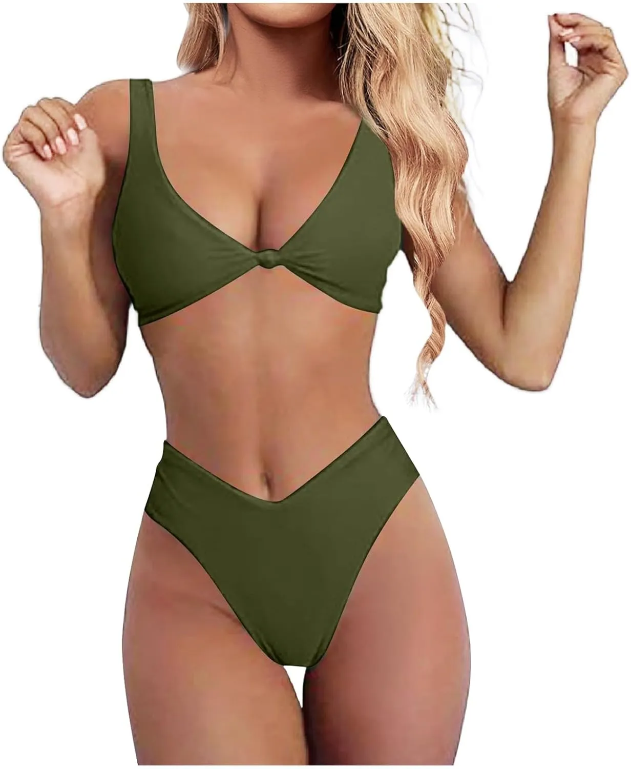Bikini Set for Women Bathing Suit High Waisted 2024 Summer Beach Scalloped V Neck Two Pieces Swimsuits