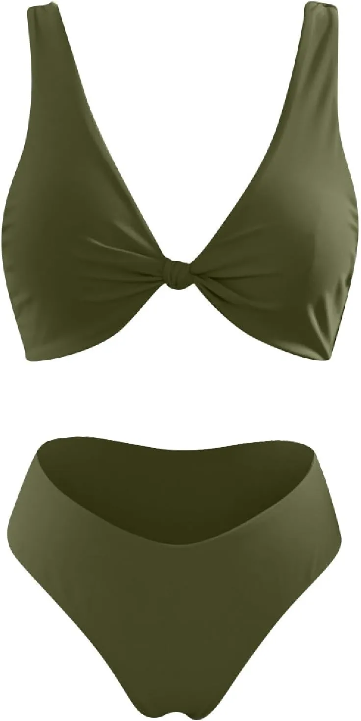 Bikini Set for Women Bathing Suit High Waisted 2024 Summer Beach Scalloped V Neck Two Pieces Swimsuits