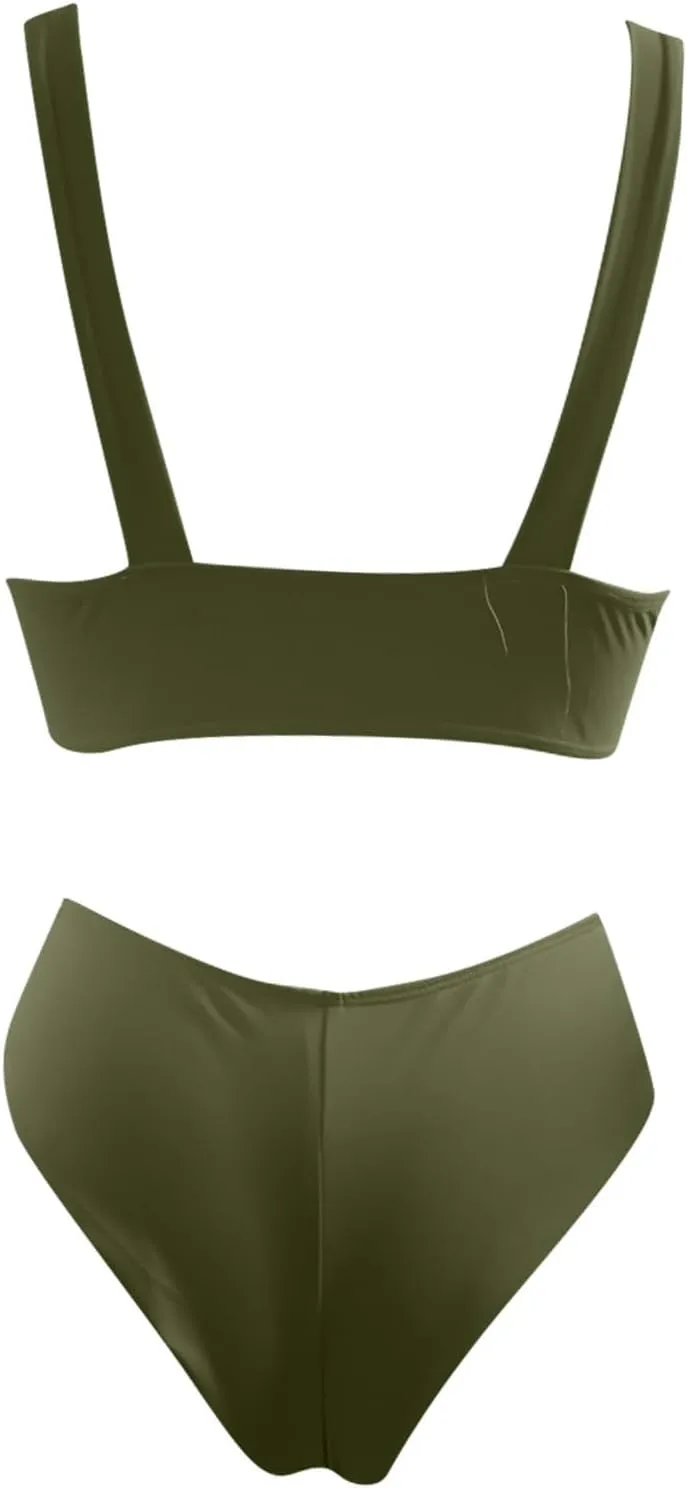 Bikini Set for Women Bathing Suit High Waisted 2024 Summer Beach Scalloped V Neck Two Pieces Swimsuits