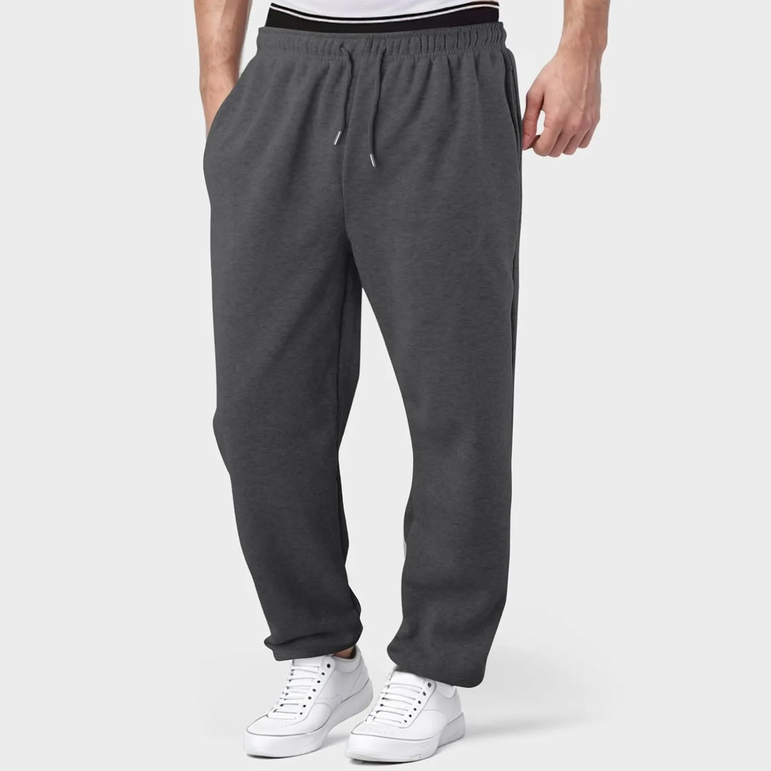 Black Cargo Pants Men Baggy Sweatpants for Men Mens Heavyweight Drawstring Cargo Sweatpants Loose Fit Athletic Gym Pants