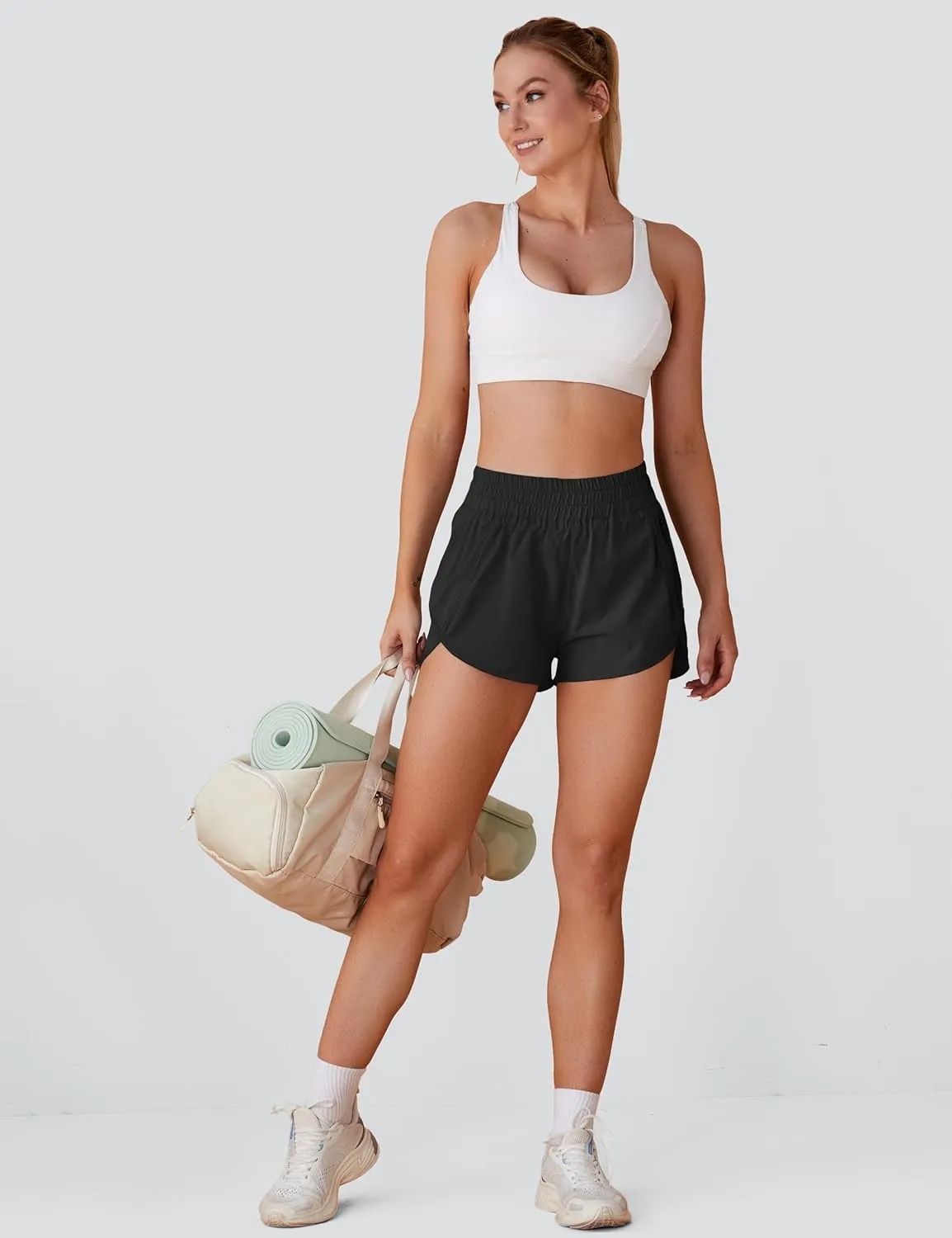 BMJL Women's High Waisted Athletic Shorts Pocket Workout Shorts Gym Sporty Running Shorts