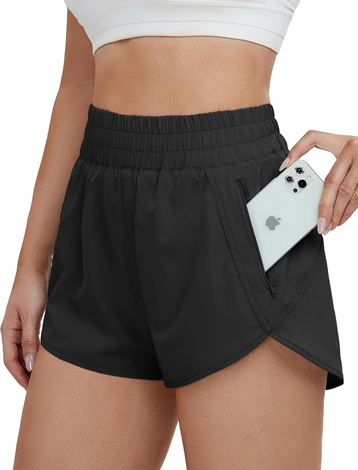 BMJL Women's High Waisted Athletic Shorts Pocket Workout Shorts Gym Sporty Running Shorts