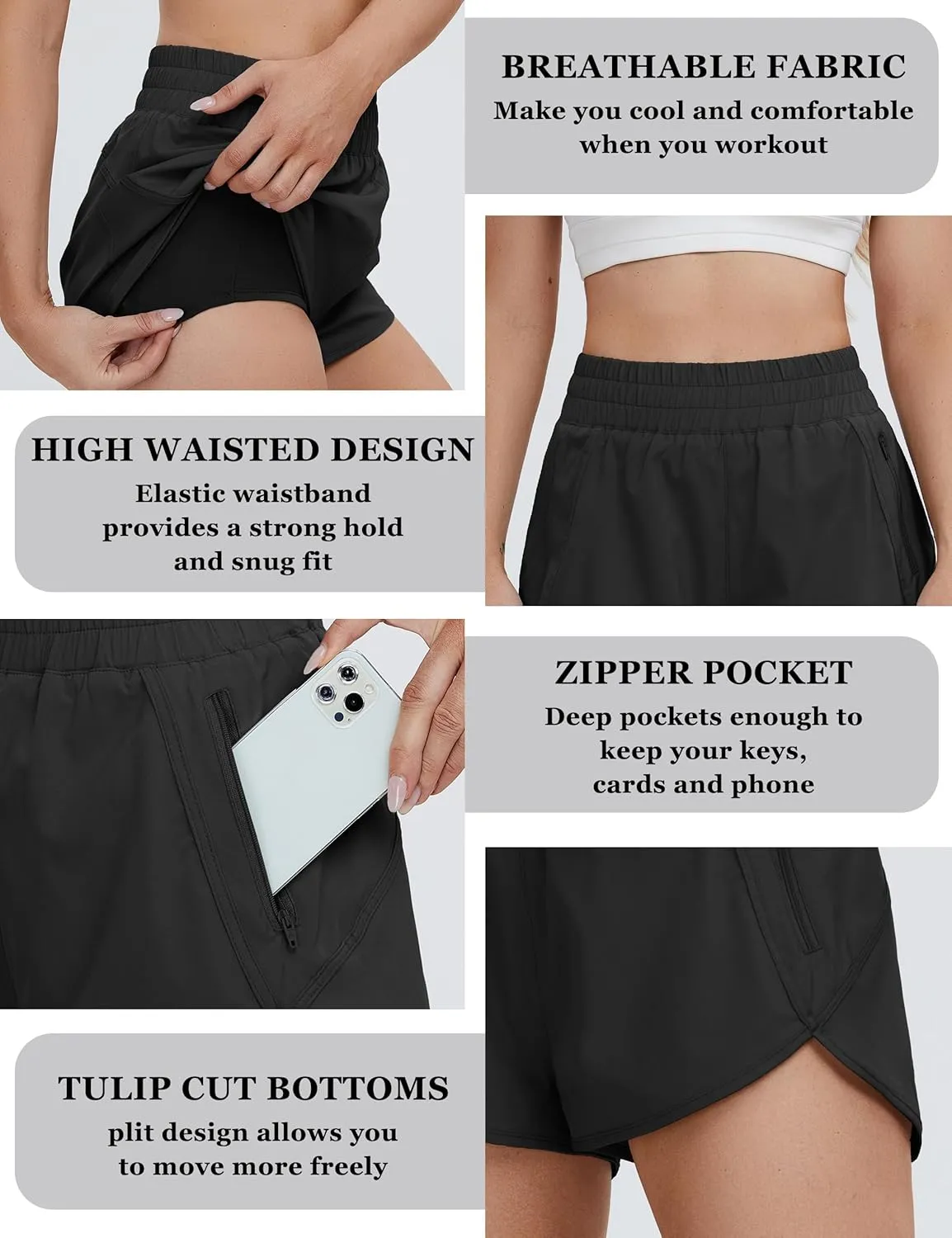 BMJL Women's High Waisted Athletic Shorts Pocket Workout Shorts Gym Sporty Running Shorts