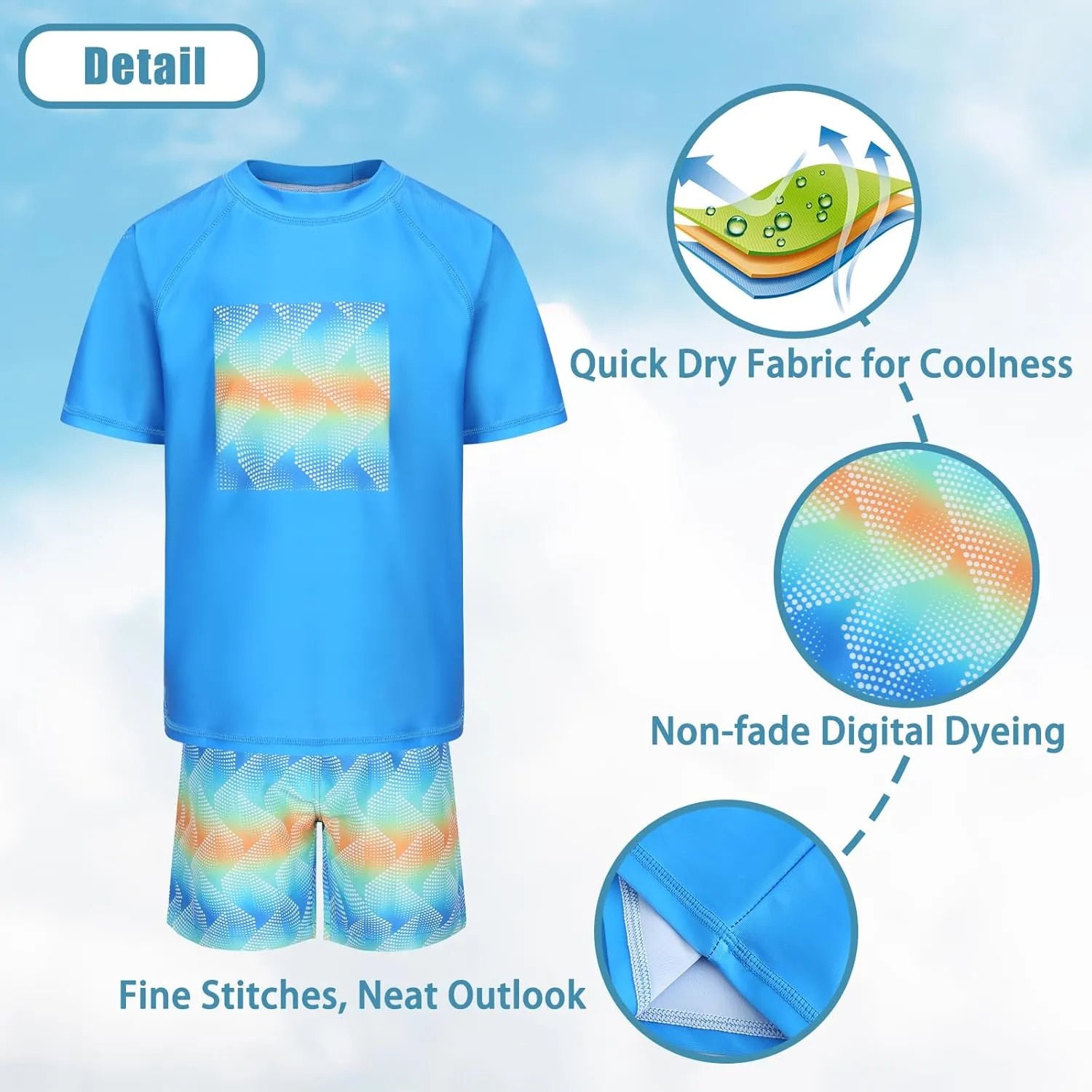 Boys Rash Guard Set for Kids Boys 2 Piece Short Sleeve Swim Shirts with Trunks Quick Dry Bathing Suits Swim Set