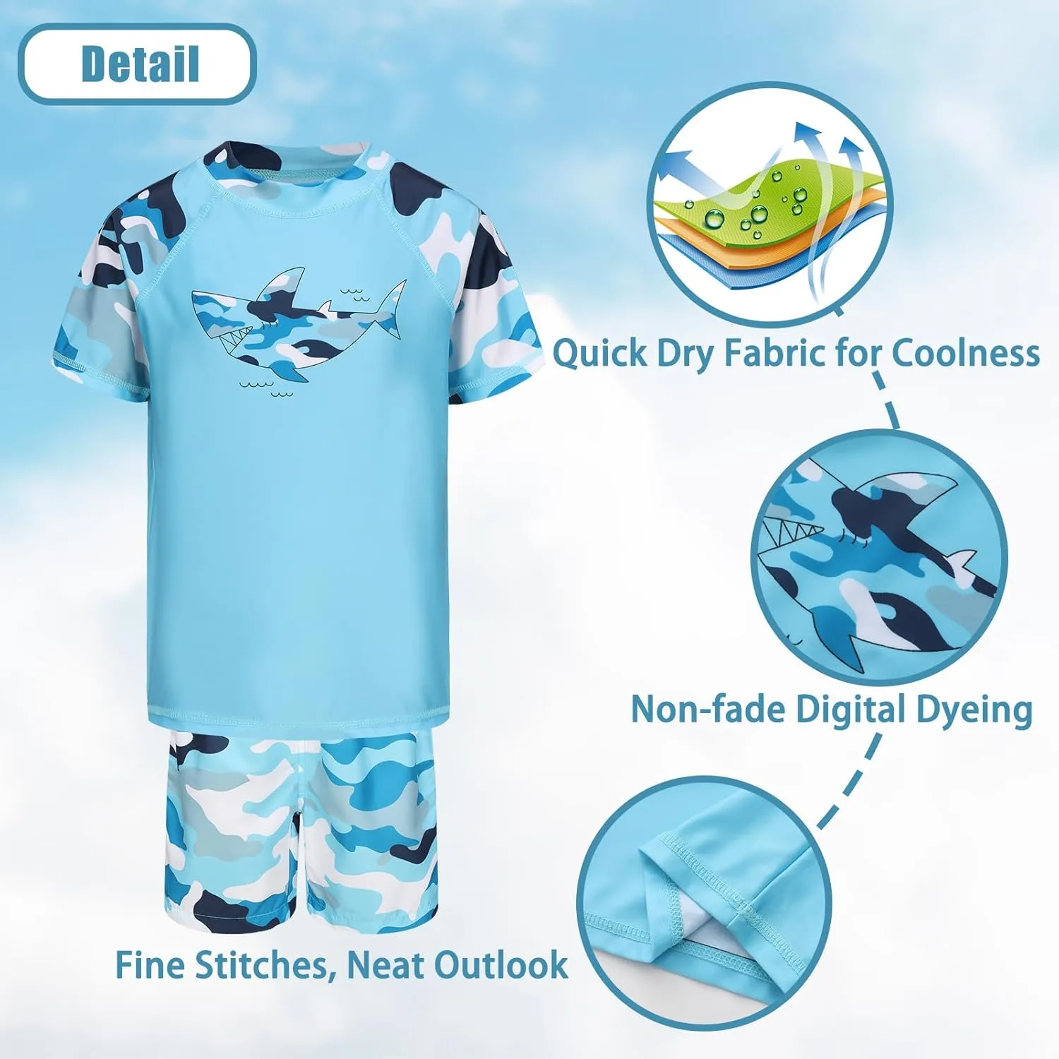 Boys Rash Guard Set for Kids Boys 2 Piece Short Sleeve Swim Shirts with Trunks Quick Dry Bathing Suits Swim Set