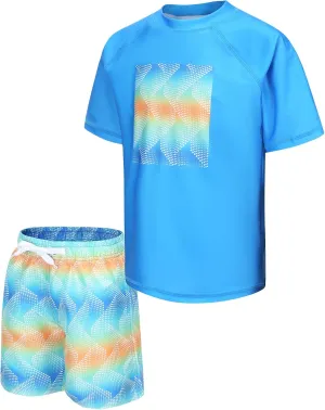 Boys Rash Guard Set for Kids Boys 2 Piece Short Sleeve Swim Shirts with Trunks Quick Dry Bathing Suits Swim Set