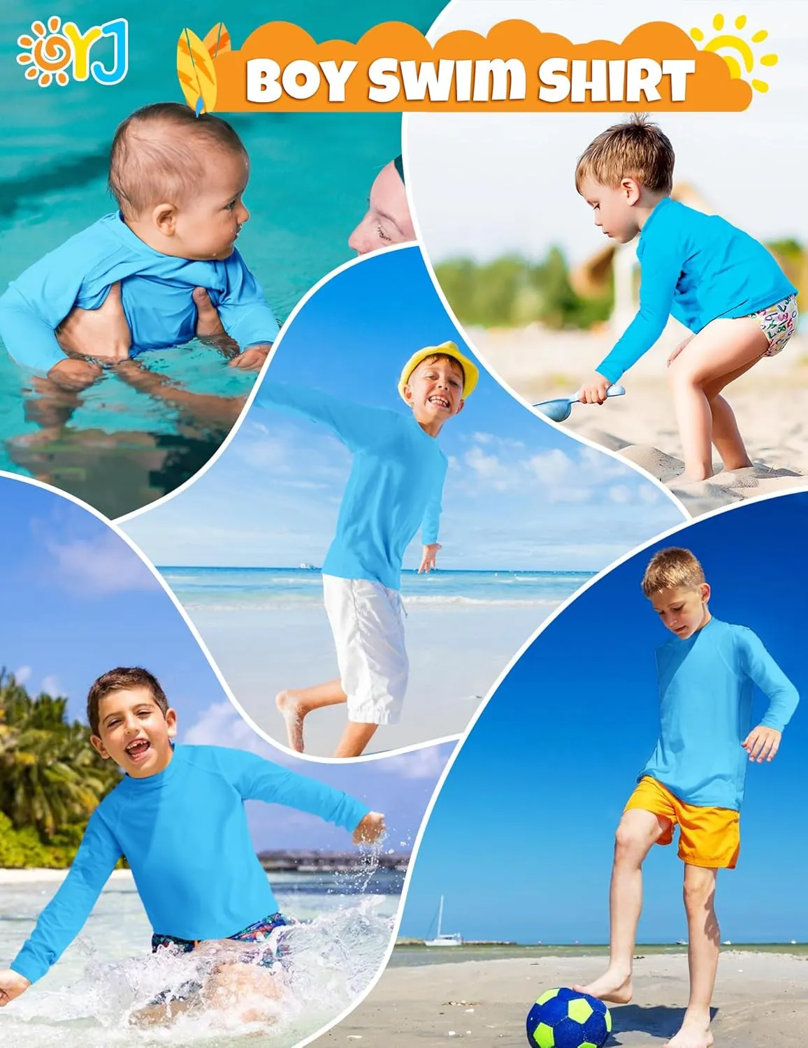 Boys Rash Guard Swim Shirt Long Sleeve Rashguard UPF  50 SPF Sun Water Surfing Shirts for Toddler Kids Youth Teen 2T-16Y