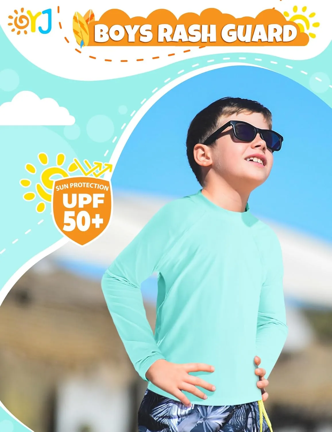 Boys Rash Guard Swim Shirt Long Sleeve Rashguard UPF  50 SPF Sun Water Surfing Shirts for Toddler Kids Youth Teen 2T-16Y